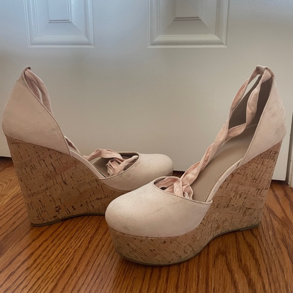 ASOS Ballet Tie Nude Wedge Heels Size 10 - Picture 4 of 5